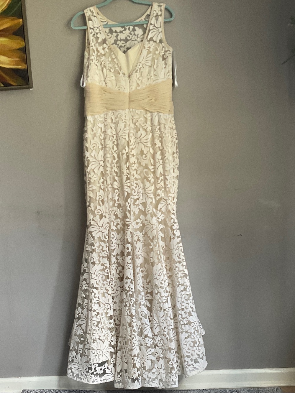 Montage by Mon Cheri Ivory Lace Maxi Dress with Champagne Sash - Picture 5 of 16